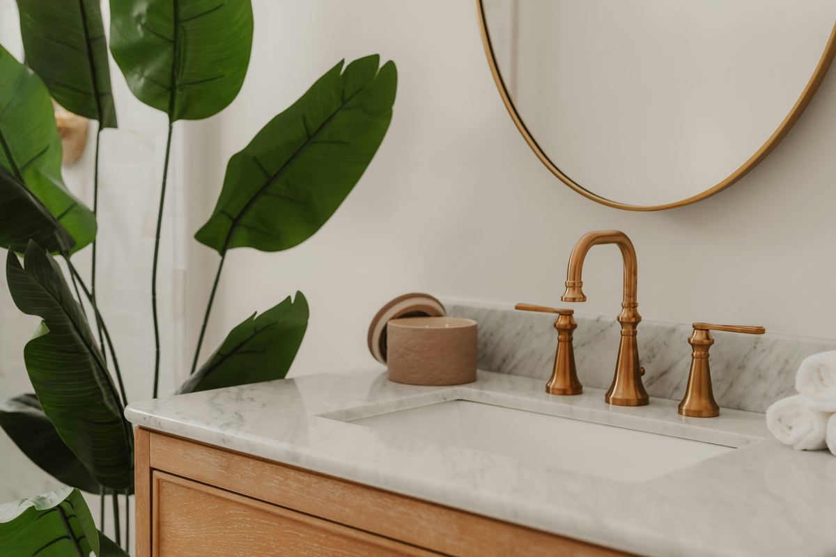 Gleaming marble vanity countertop